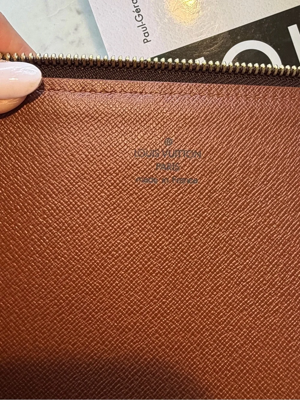 Authentic Louis Vuitton Monogram Zip Folio Clutch in Brown and Tan